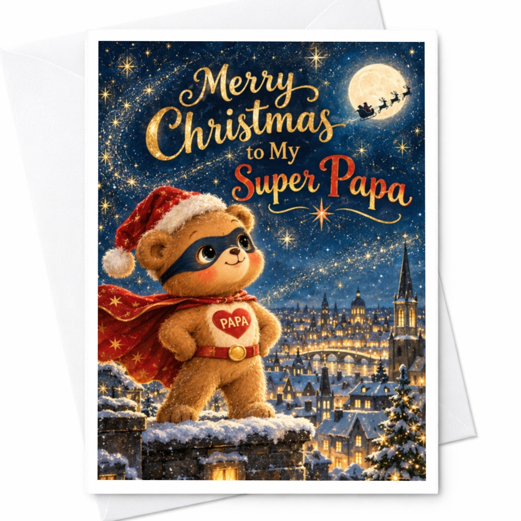 Merry Christmas To My Super Papa Christmas Card Cute Bear For Dad Papa Holiday Greeting Card From Kids C7280