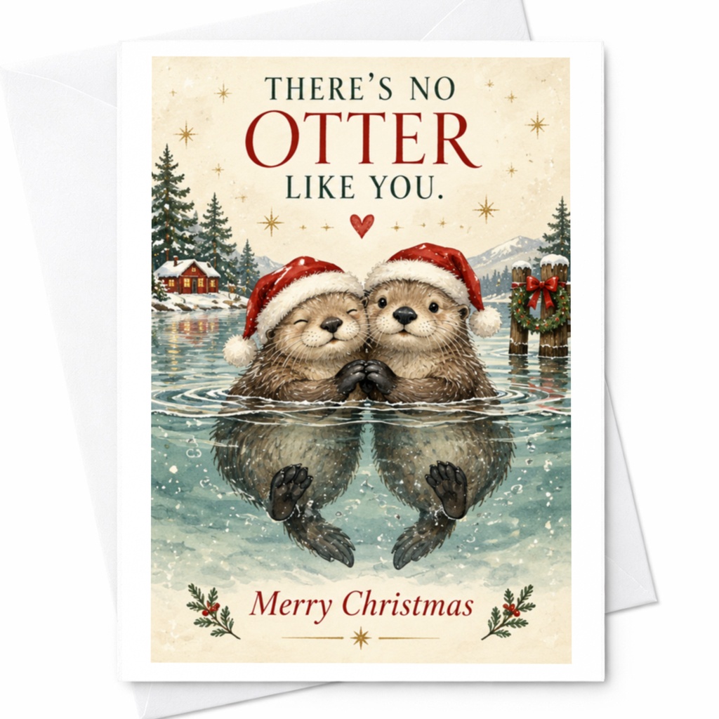 There's No Otter Like You. Merry Christmas Cute Otter Christmas Card Animal Lover Holiday Card For Couple Romantic C7281