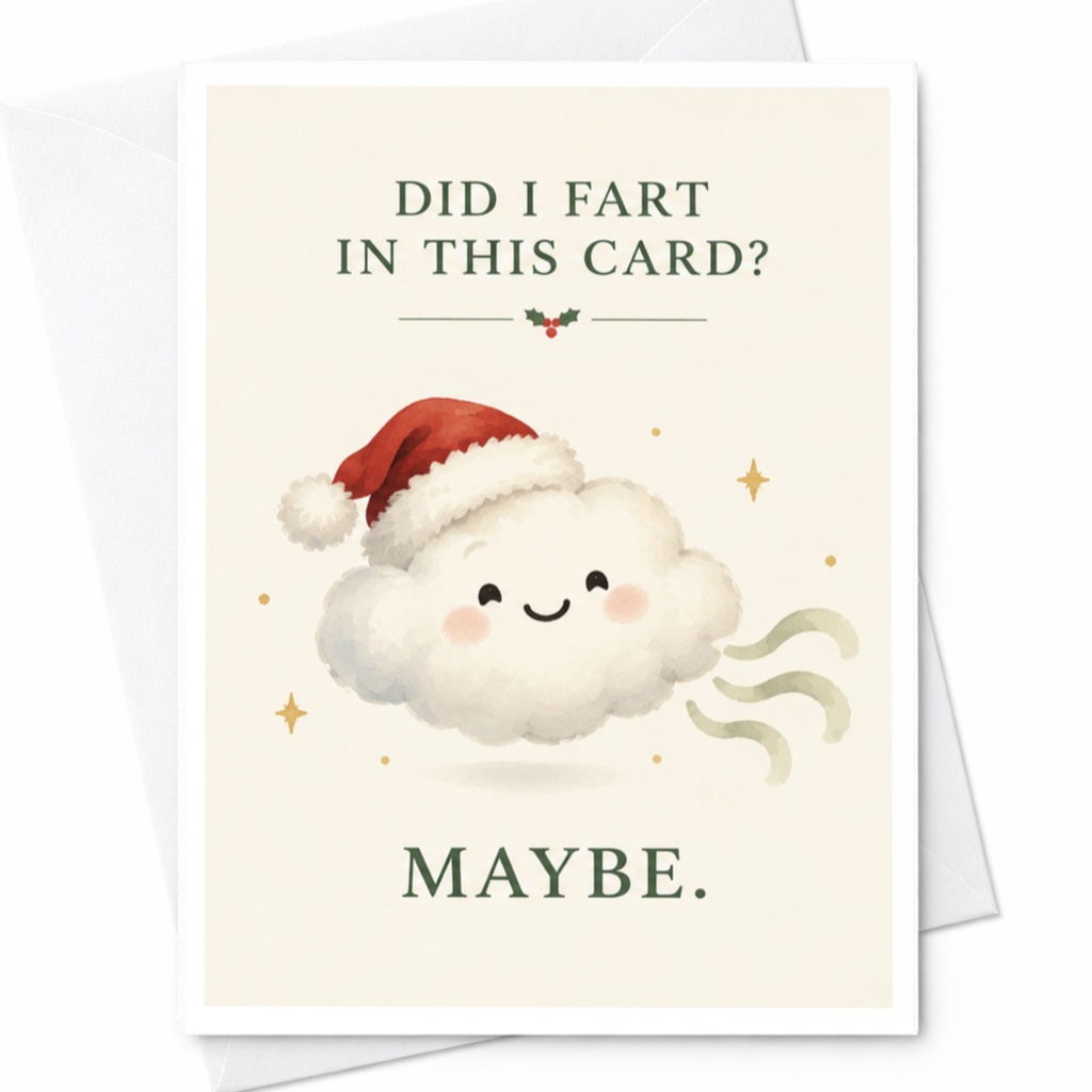 Did I Fart In This Card? Maybe. Funny Christmas Card Cute Cloud Santa Hat Holiday Greeting Card For Friend C7283