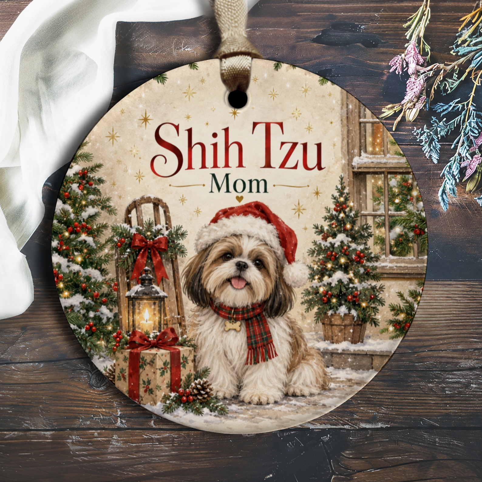 Shih Tzu Mom Christmas Ornament Cute Dog Lover Holiday Decor Gift For Pet Owners Festive Tree Decoration O2998
