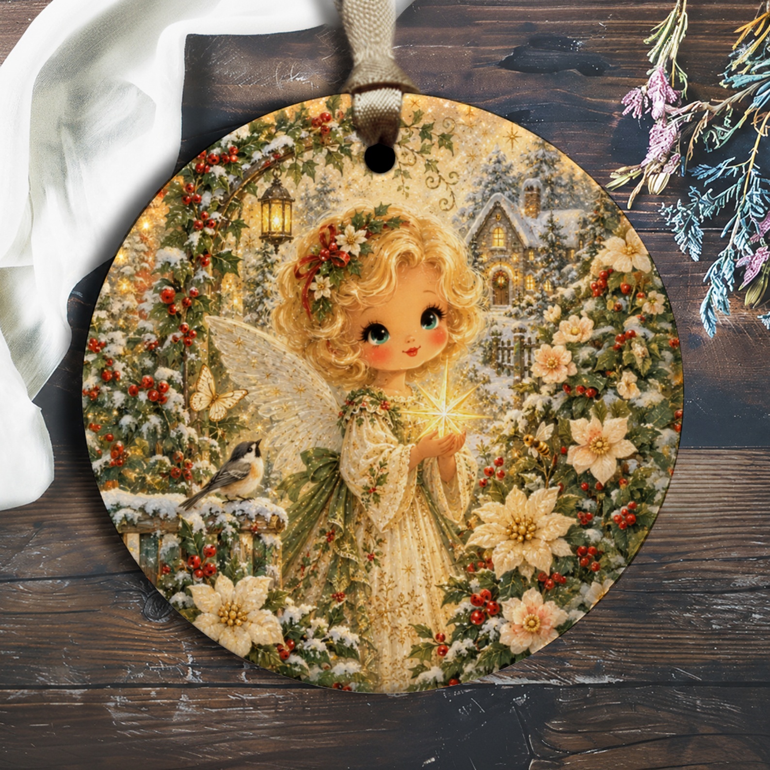 Angel Christmas Ornament Winter Scene Holiday Decor Cute Angelic Festive Home Decoration Gift For Her O3000
