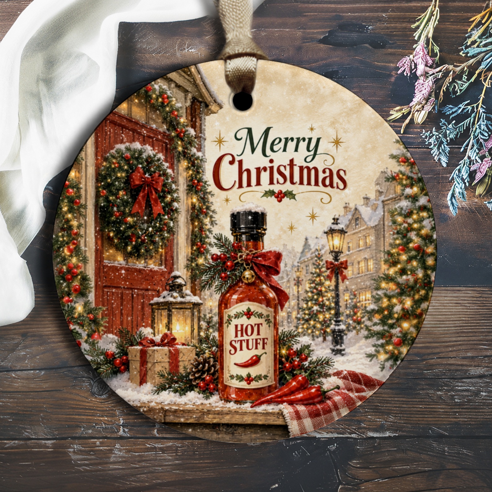 Merry Christmas Ornament Festive Hot Sauce Bottle Holiday Decor Christmas Tree Decoration Gift For Food Lovers O3009