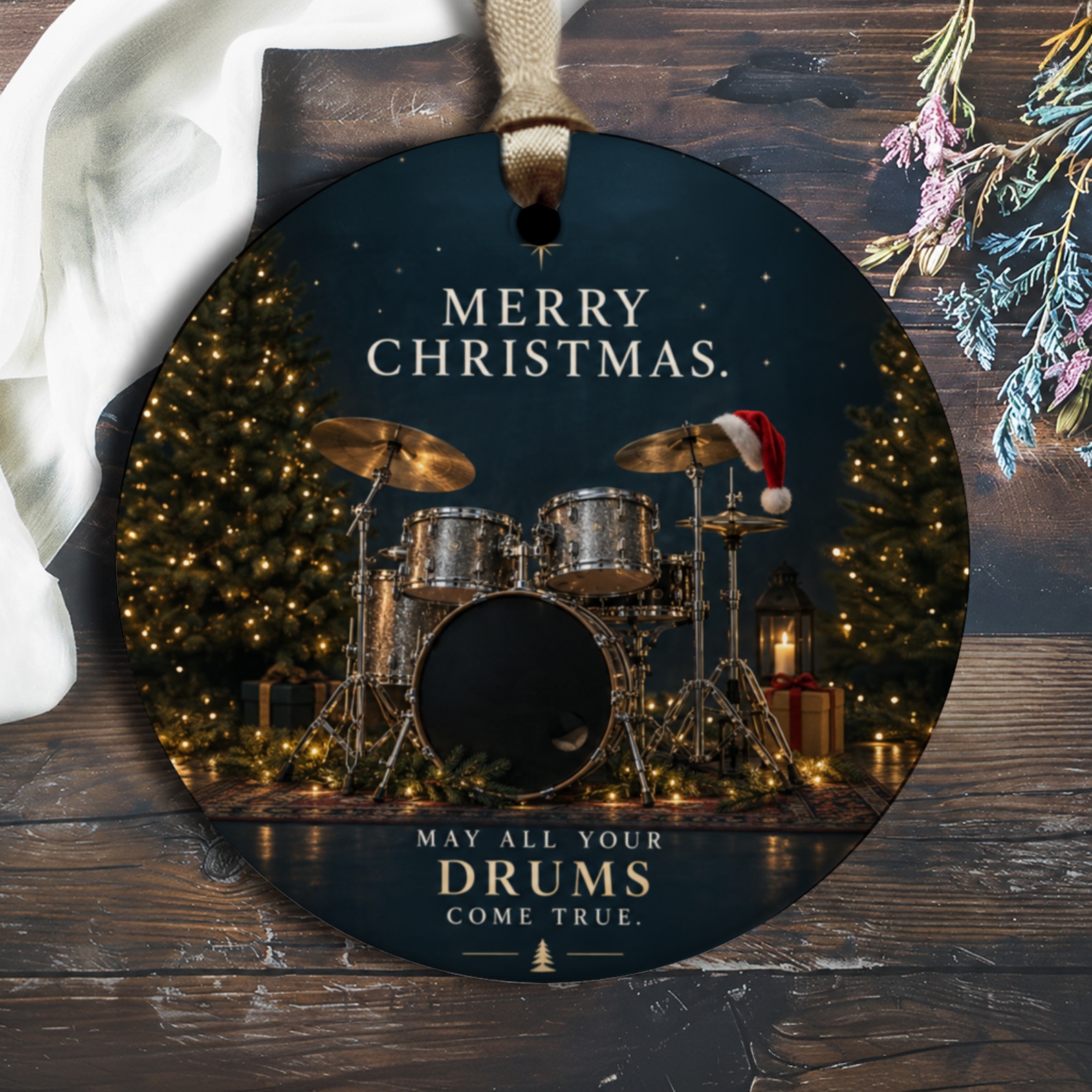 Merry Christmas. May All Your Drums Come True. Christmas Ornament Drum Set Music Lover Holiday Decor Gift O3010