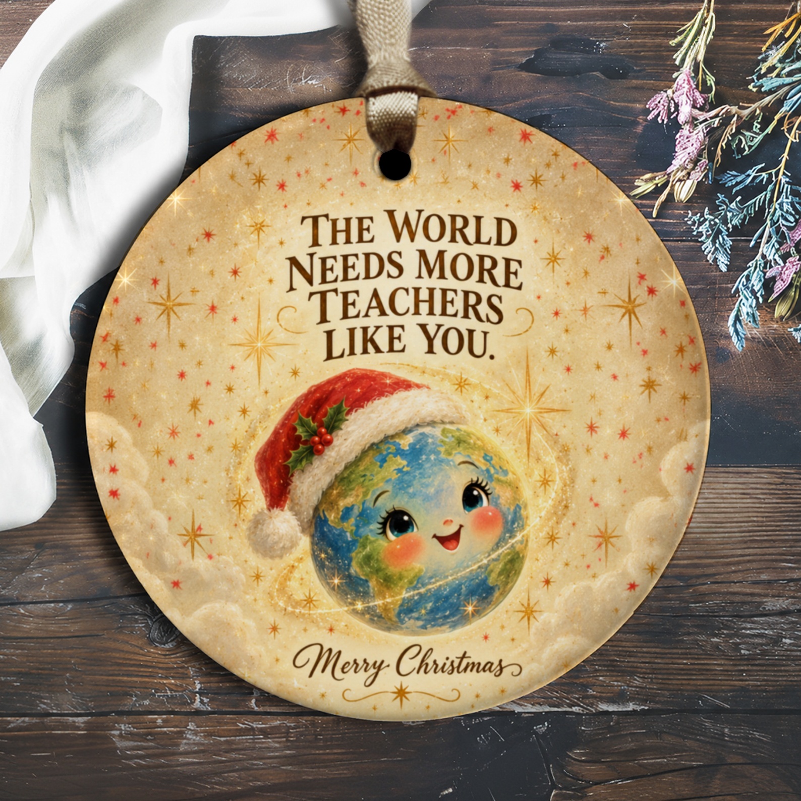 The World Needs More Teachers Like You Merry Christmas Ornament Holiday Gift For Teacher Appreciation Cute Earth O3015