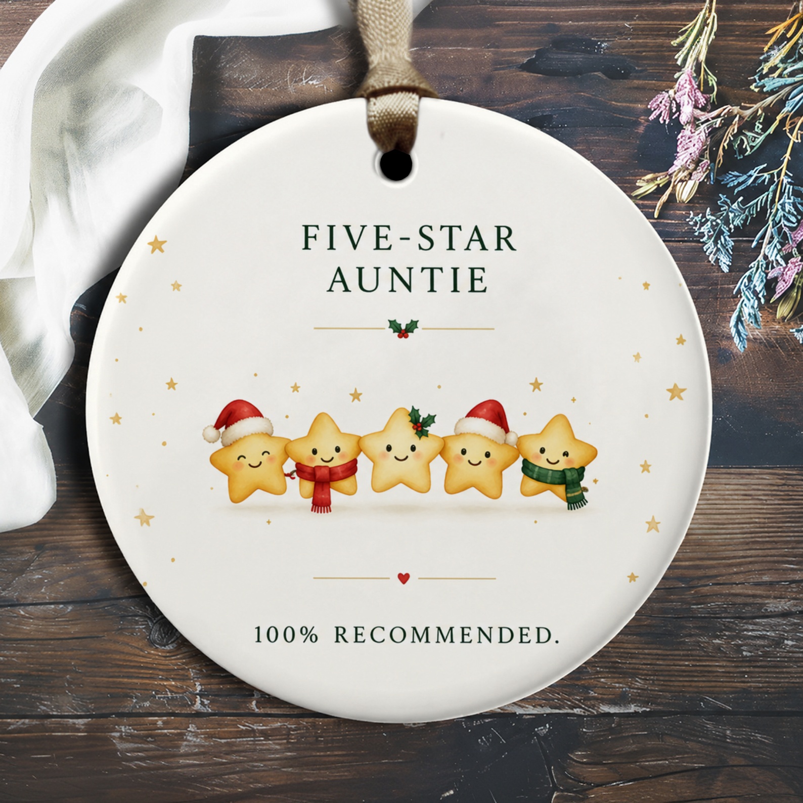Five-Star Auntie Christmas Ornament Cute Holiday Stars Aunt Gift Festive Decoration For Her Xmas Tree Decor O3032