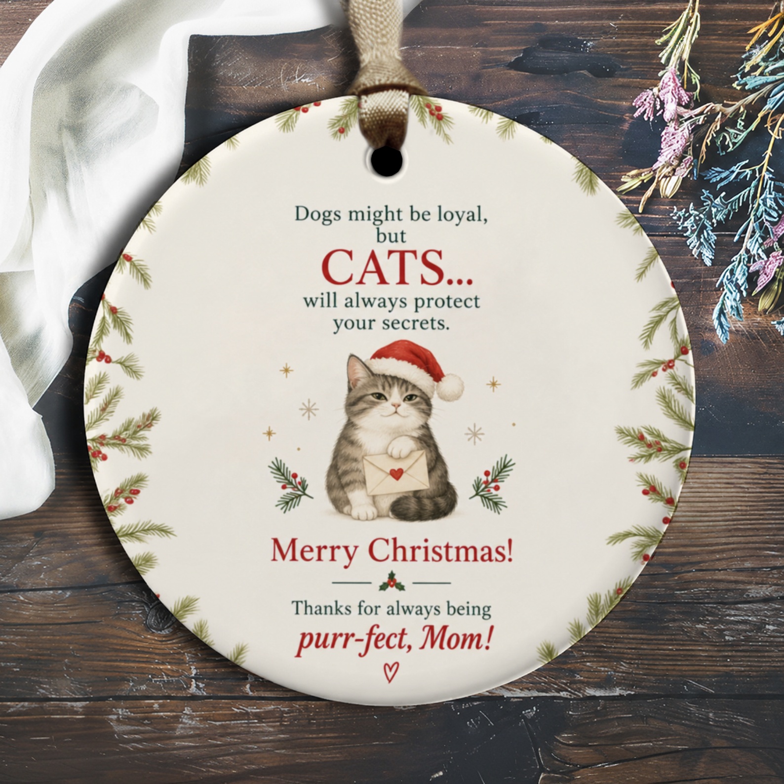 Dogs Might Be Loyal But Cats Christmas Ornament Cat Lover Mom Gift Cute Holiday Decor Purr-Fect Mom Xmas Ornament O3039