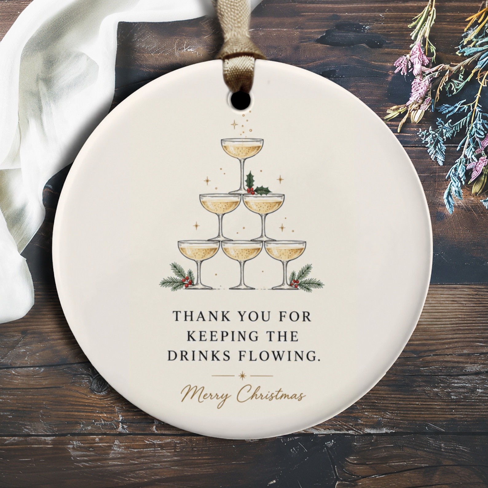 Thank You For Keeping The Drinks Flowing. Merry Christmas Ornament Holiday Decor Champagne Glasses Festive Celebration Gift O3049
