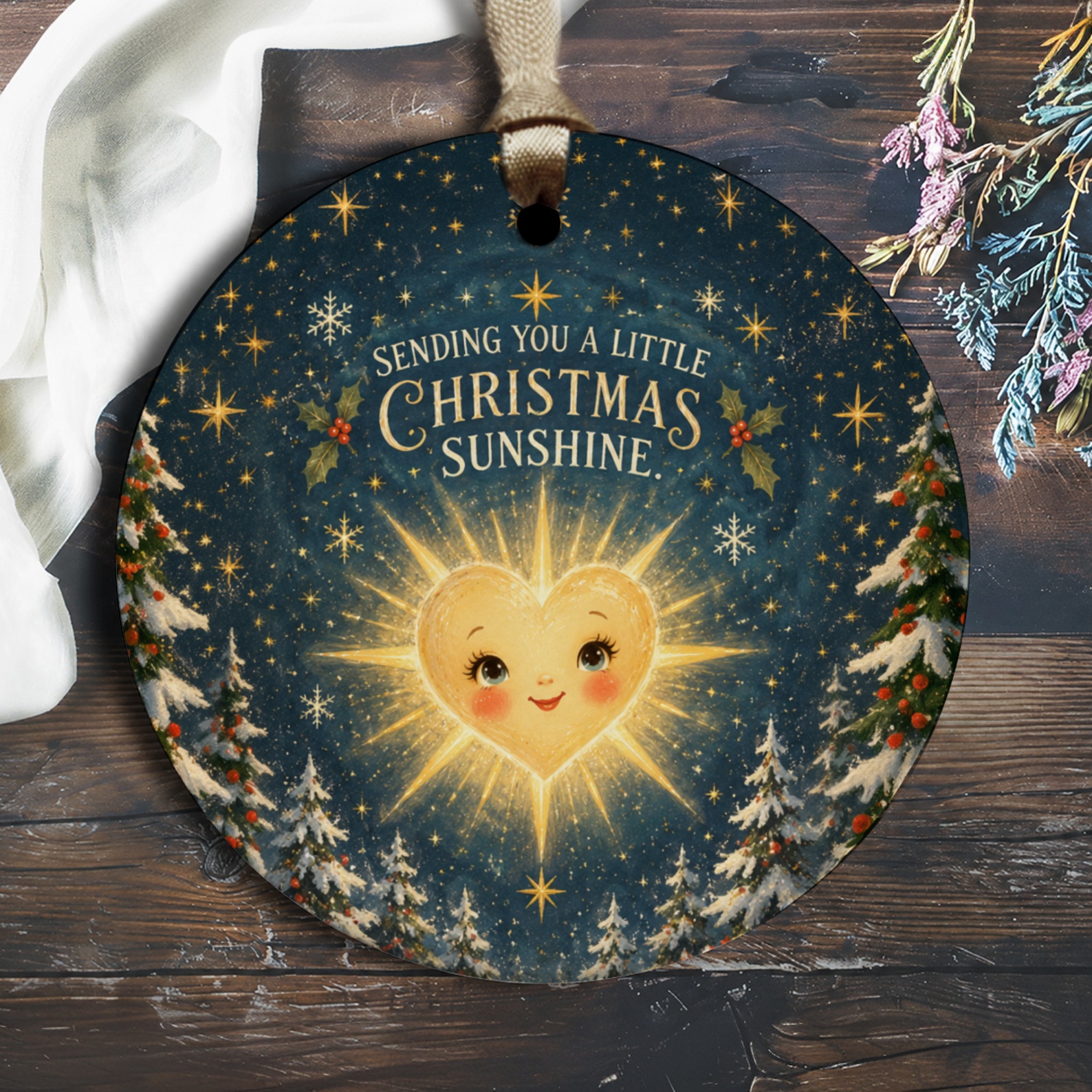 Sending You A Little Christmas Sunshine Ornament Heart-Shaped Sun Christmas Decor Holiday Tree Decoration Festive Gift Idea O3051