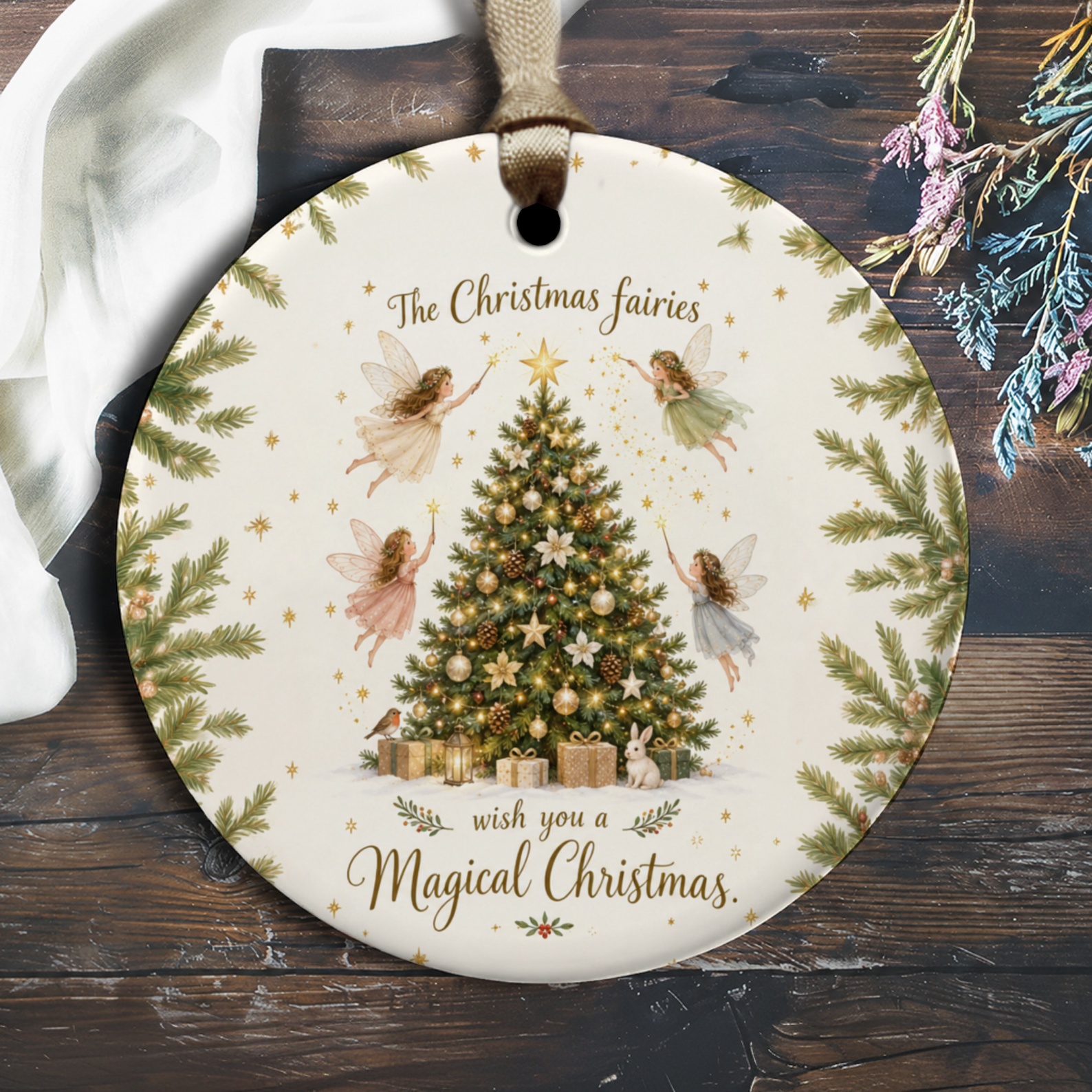 The Christmas Fairies Wish You A Magical Christmas Ornament Holiday Decor Festive Tree Decoration Fairy Theme Xmas Ornament O3054