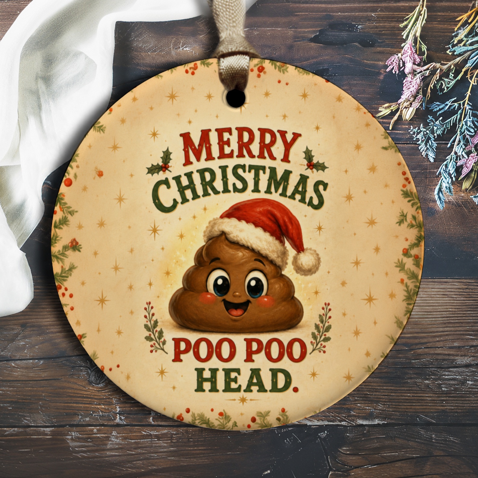 Merry Christmas Poo Poo Head Funny Ornament Christmas Decor Cute Poop Emoji Santa Hat Holiday Gift O3060