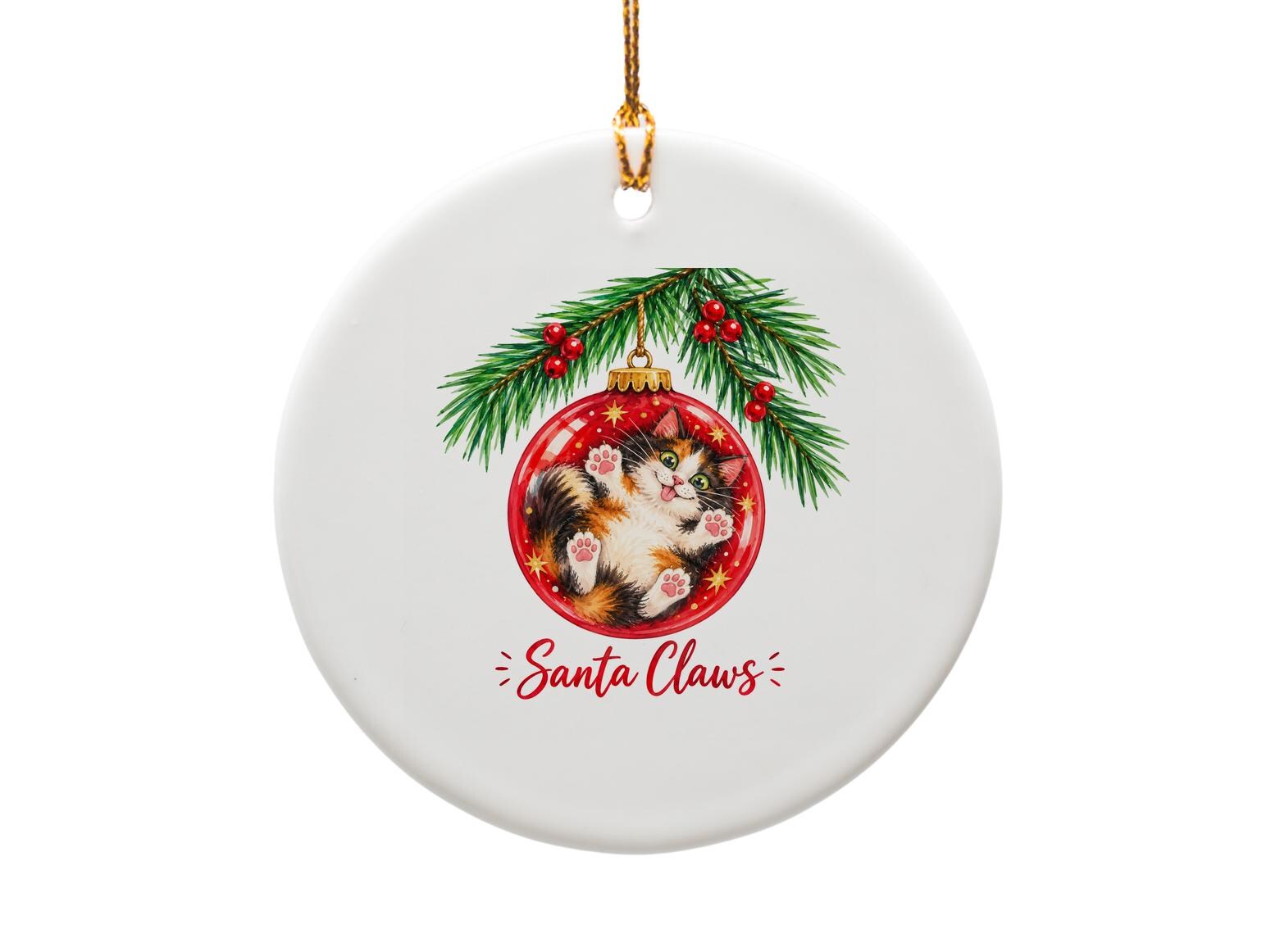 Santa Claws Cat Christmas Ornament Cute Holiday Decoration Funny Kitty Bauble Gift For Cat Lovers Festive Tree Decor O1860