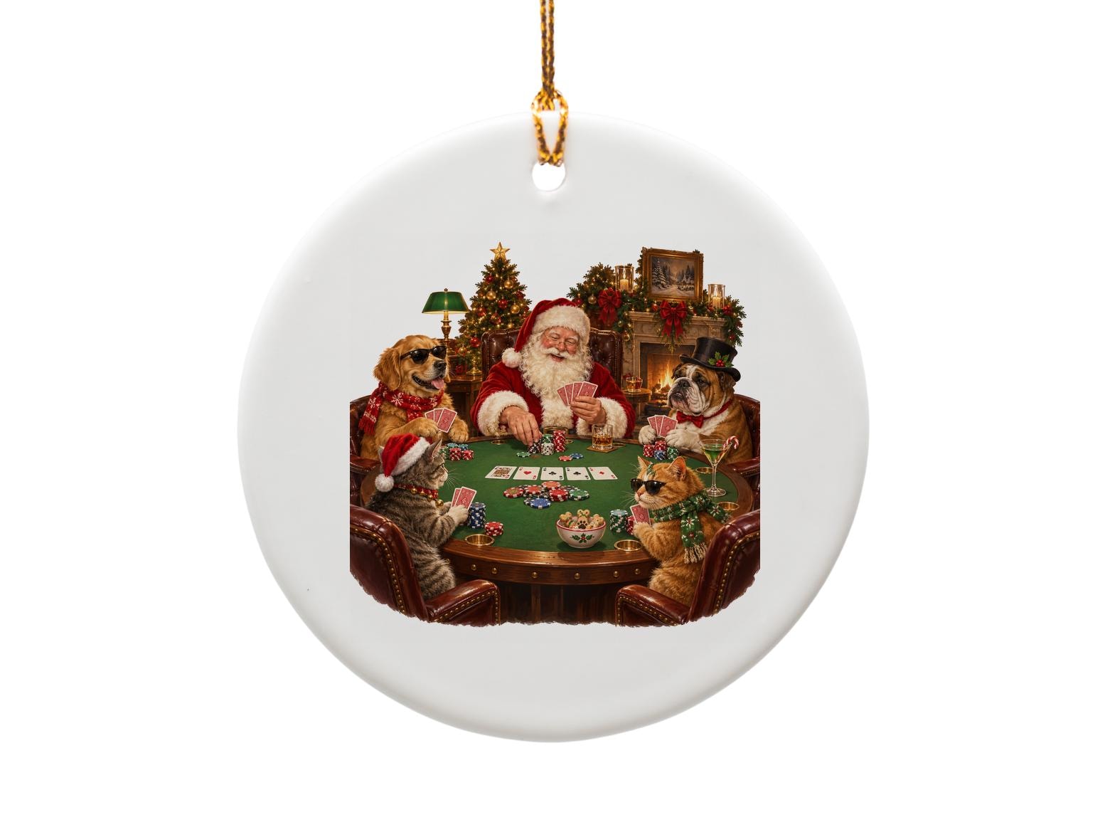 Santa And Pets Poker Christmas Ornament Funny Holiday Decor Santa Claus With Dogs And Cats Festive Tree Decoration O1861