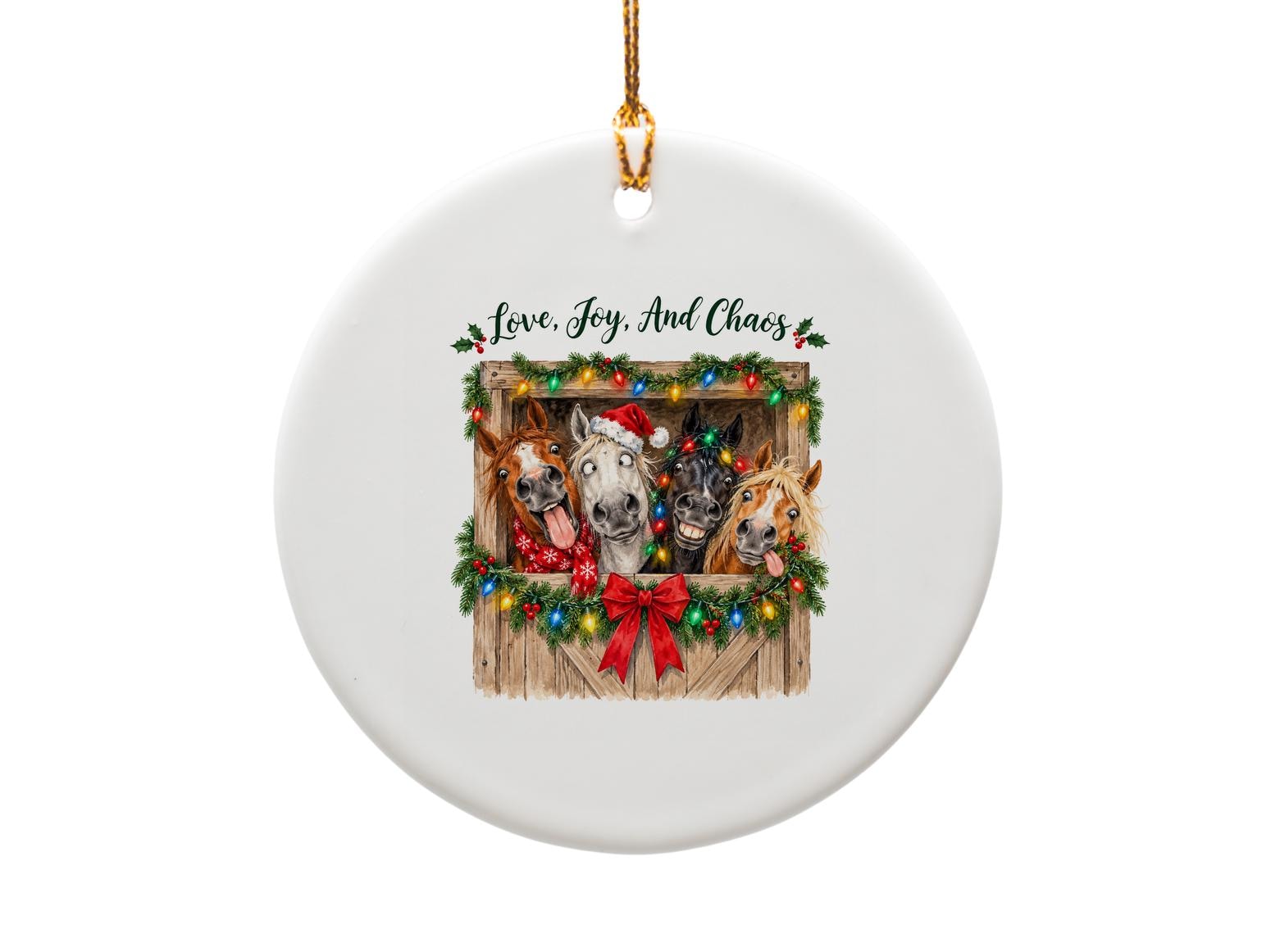 Love, Joy, And Chaos Christmas Ornament Festive Horse Decor Funny Holiday Gift Farm Animal Lovers O1875