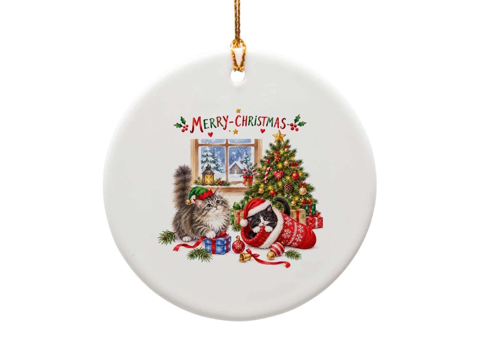 Merry Christmas Cat Ornament Cute Holiday Decor Christmas Tree Decoration Festive Gift For Cat Lovers Adorable Xmas Ornament O1877