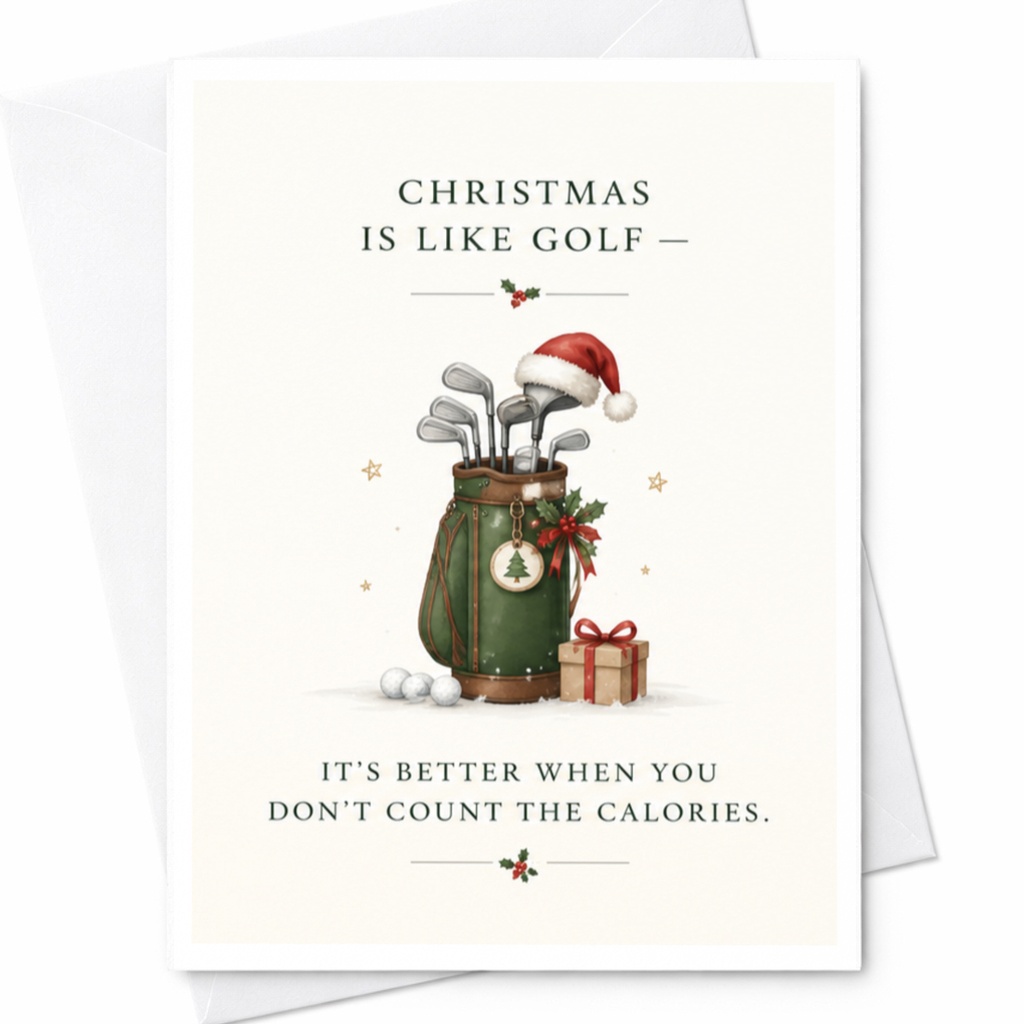 Christmas Is Like Golf — It's Better When You Don't Count The Calories. Funny Christmas Card Golf Lover Holiday Greeting C7353