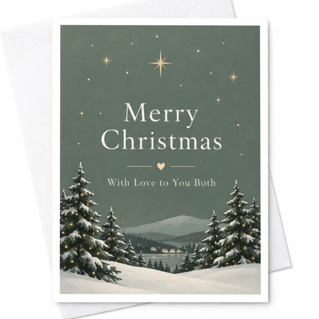 Merry Christmas With Love To You Both Christmas Card Snowy Landscape Winter Scene For Couple Holiday Greeting Card C7356