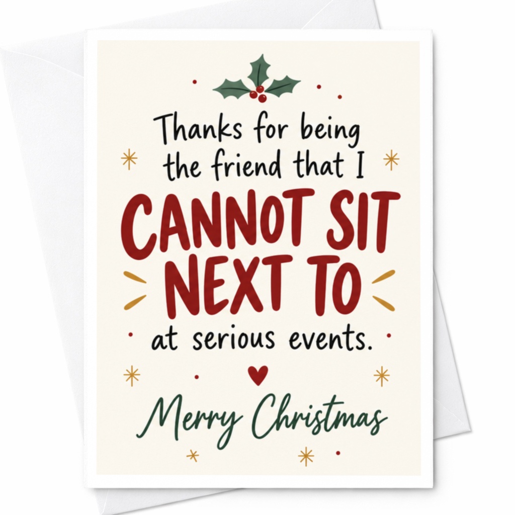 Thanks For Being The Friend That I Cannot Sit Next To Funny Christmas Card For Friend Holiday Greeting Card C7359