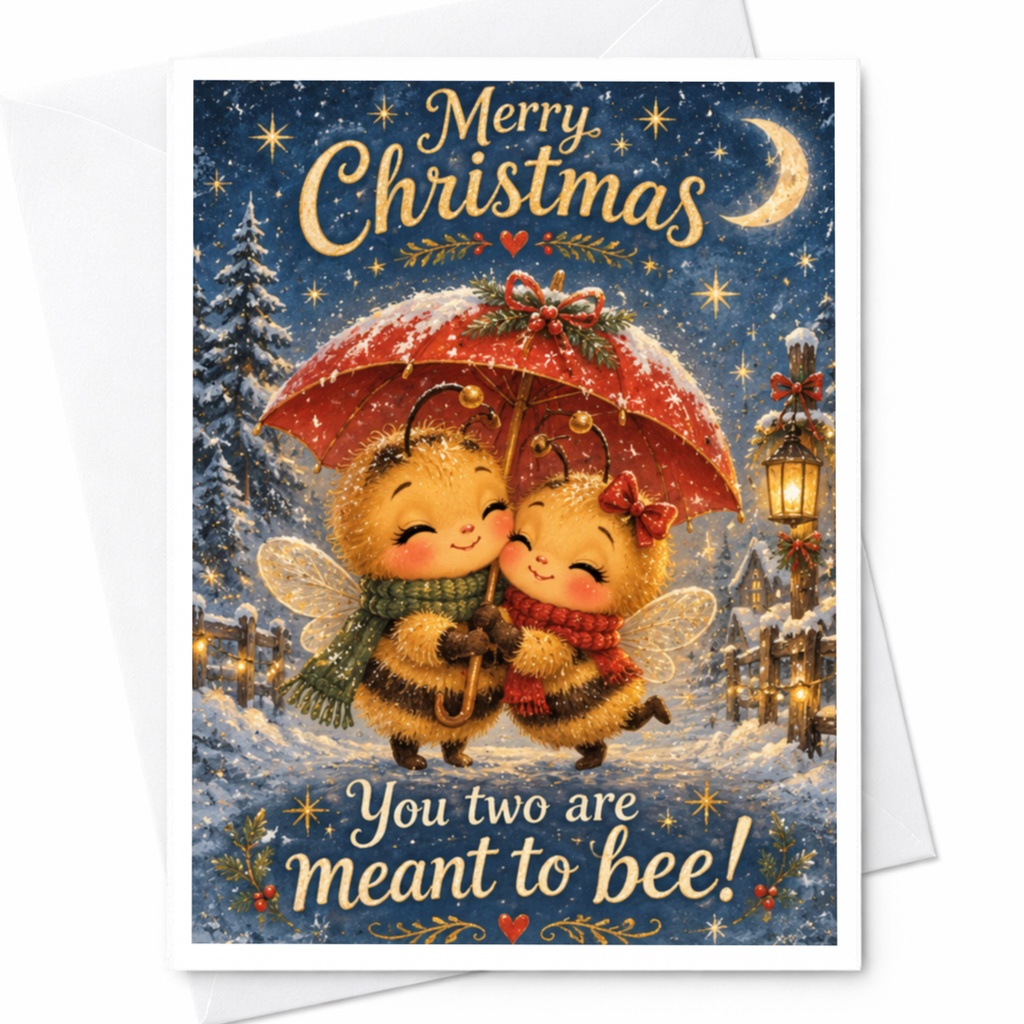 Merry Christmas You Two Are Meant To Bee Cute Christmas Card For Couple Romantic Holiday Greeting Card Adorable Bee C7366