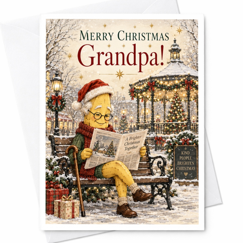 Merry Christmas Grandpa! Festive Holiday Card For Grandpa Cute Christmas Greeting Card With Santa Hat Winter Scene C7370