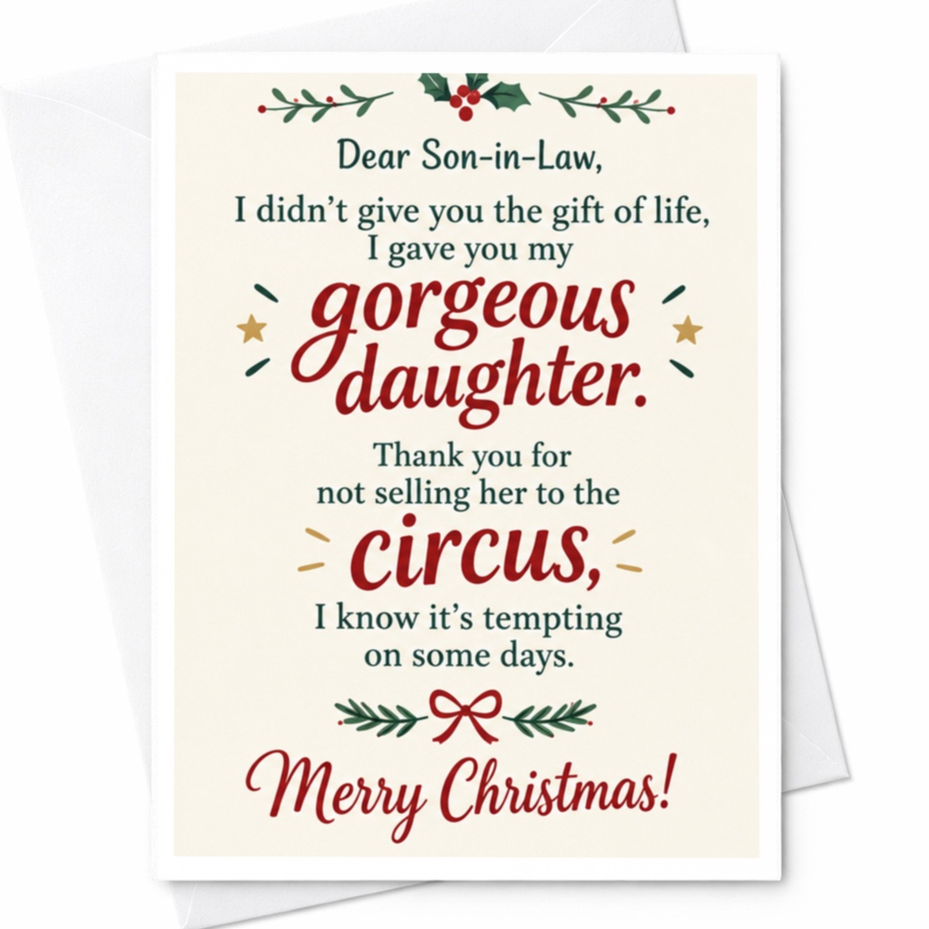 Dear Son-In-Law I Gave You My Gorgeous Daughter Funny Christmas Card Holiday Card For Son-In-Law From Parents C7393
