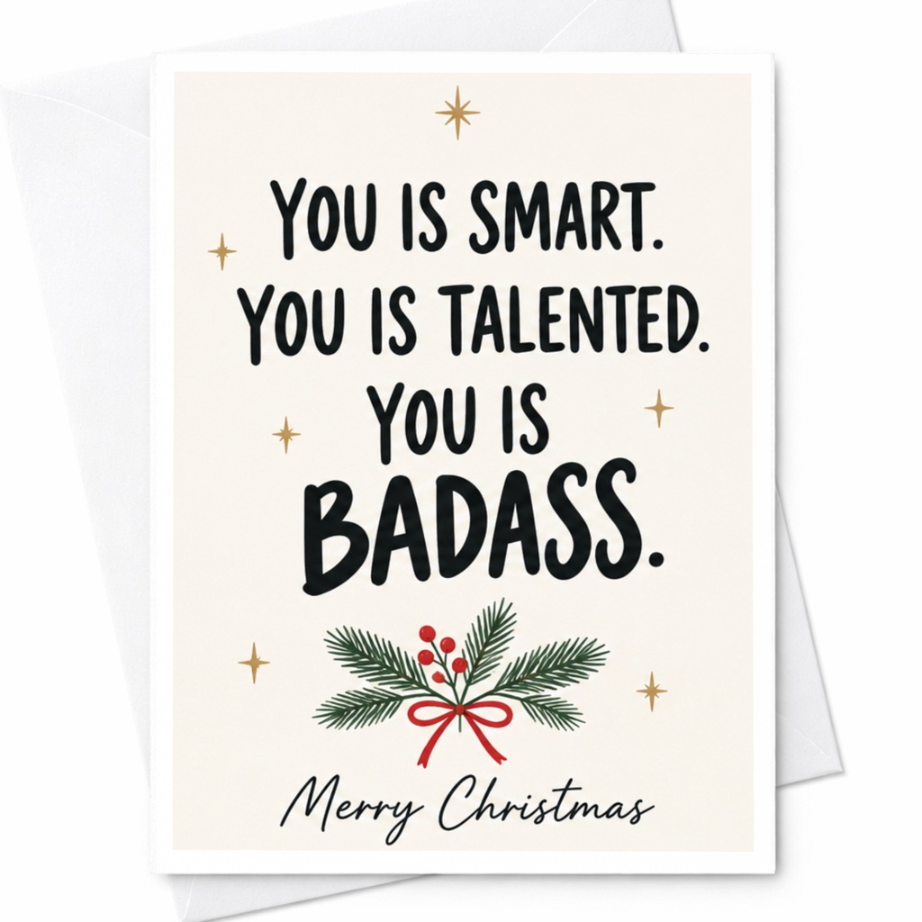 You Is Smart. You Is Talented. You Is Badass. Merry Christmas Card Funny Holiday Greeting Card For Friend Inspirational C7399