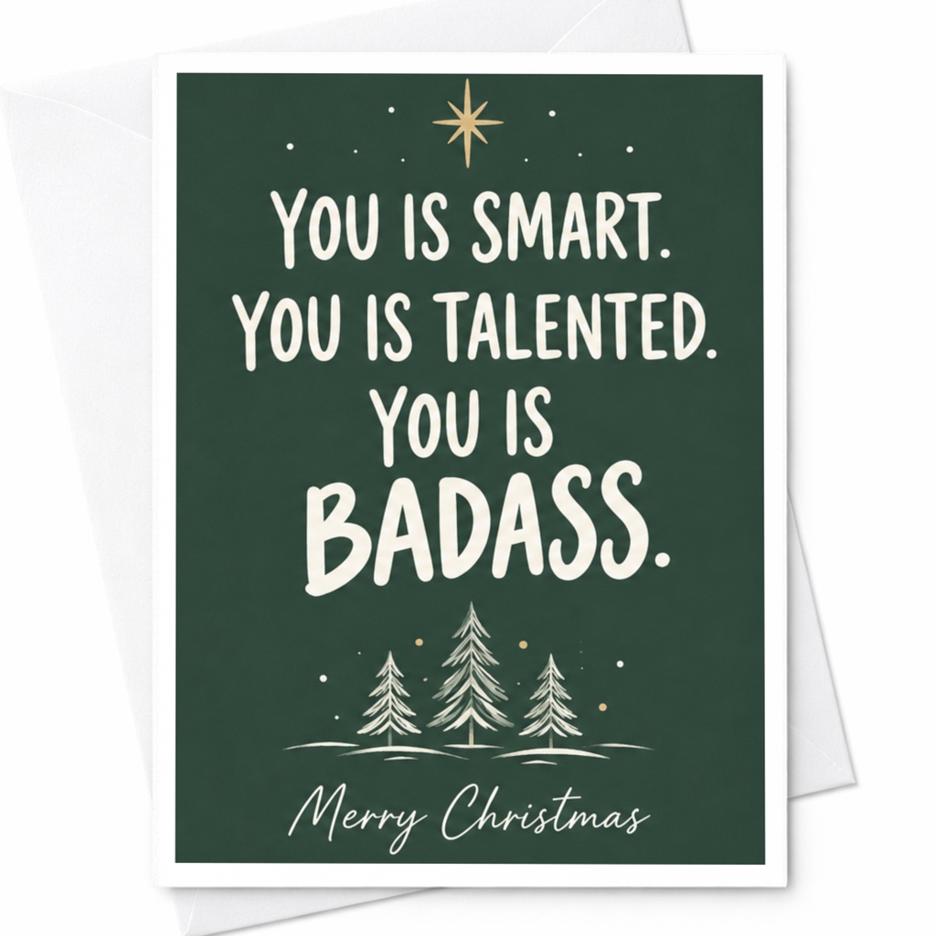 You Is Smart. You Is Talented. You Is Badass. Merry Christmas Card Funny Holiday Greeting Card For Friend Motivational Xmas Card C7400