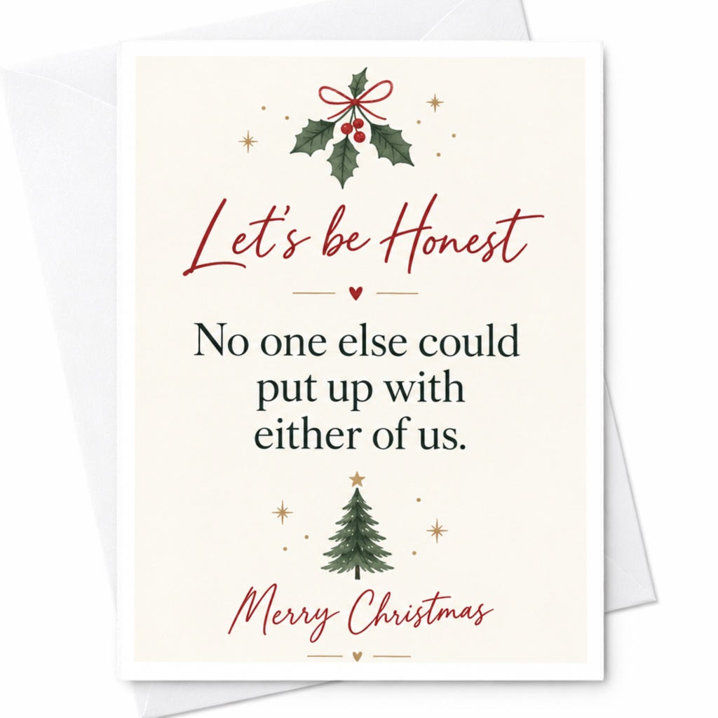 Let's Be Honest No One Else Could Put Up With Either Of Us. Merry Christmas Funny Christmas Card For Couple Holiday Greeting Card C7403