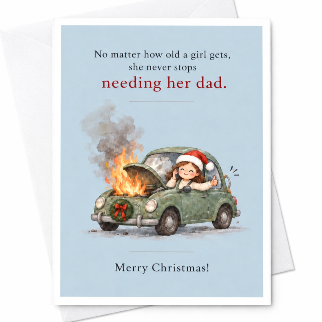 No Matter How Old A Girl Gets She Never Stops Needing Her Dad Merry Christmas Card For Dad Cute Holiday Card C7410