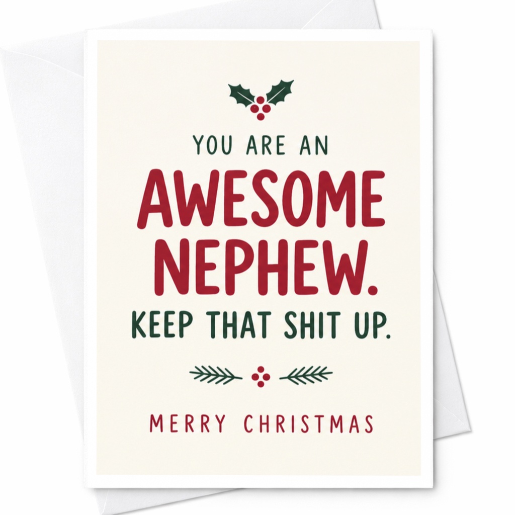 You Are An Awesome Nephew. Keep That Shit Up. Merry Christmas Funny Christmas Card For Nephew Holiday Greeting Card Festive C7415