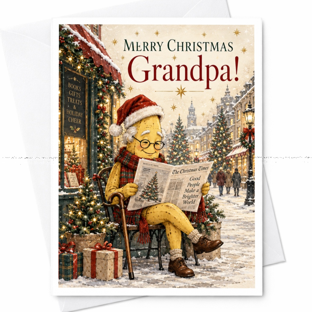 Merry Christmas Grandpa! Festive Holiday Card For Grandpa Cute Christmas Greeting Card With Santa Hat Cozy Winter Scene C7369