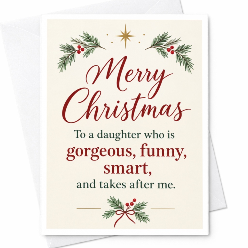 Merry Christmas To A Daughter Who Is Gorgeous Funny Smart And Takes After Me Christmas Card For Daughter From Parent C7423