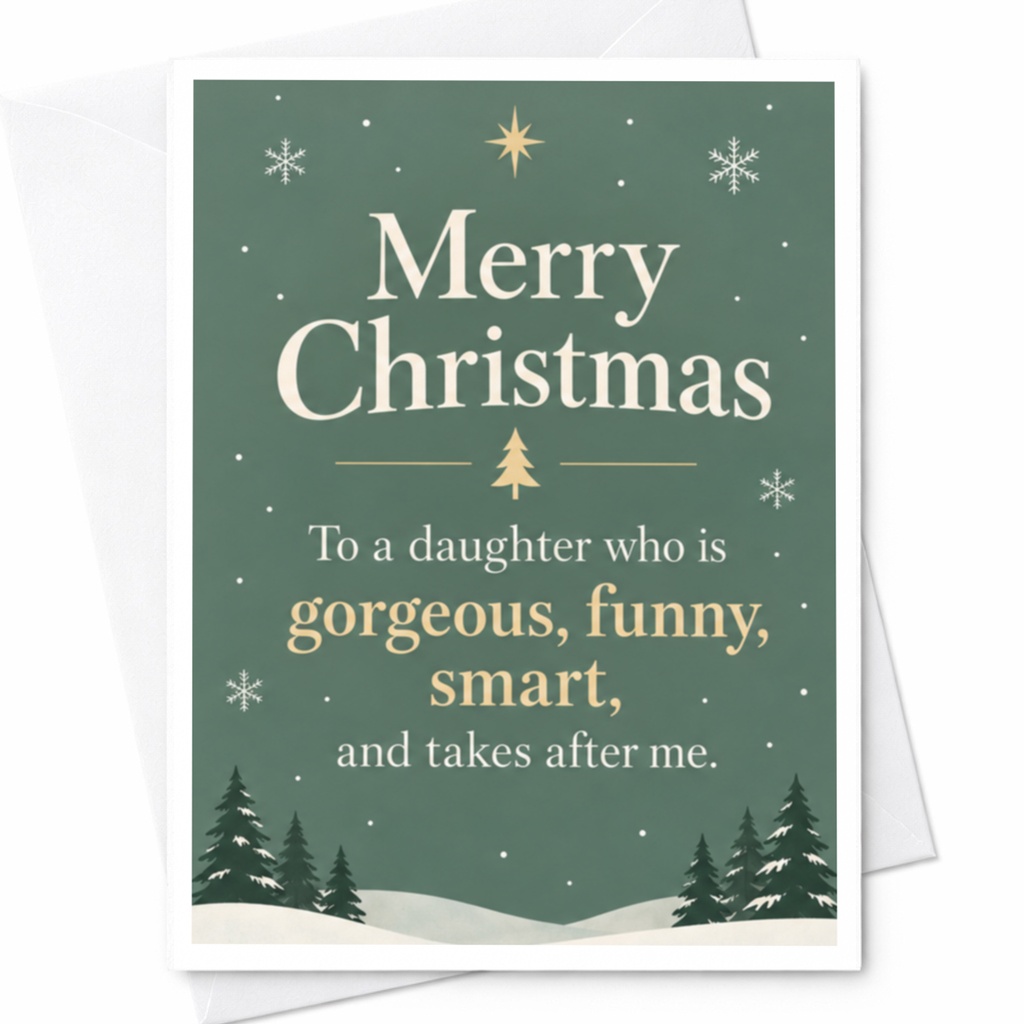 Merry Christmas To A Daughter Who Is Gorgeous Funny Smart Christmas Card For Daughter From Parent Cute Holiday Card C7424