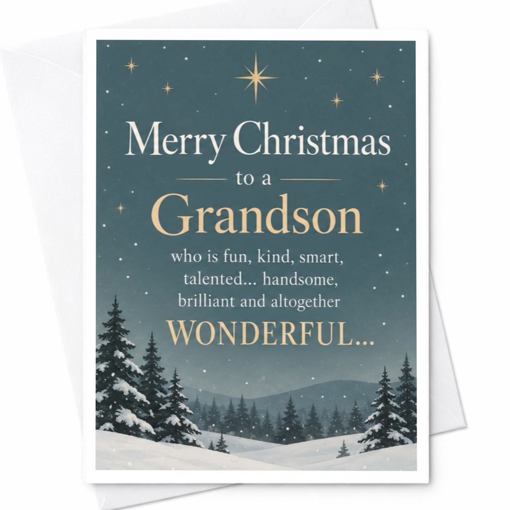 Merry Christmas To A Grandson Fun Kind Smart Talented Handsome Brilliant Wonderful Christmas Card For Grandson C7376
