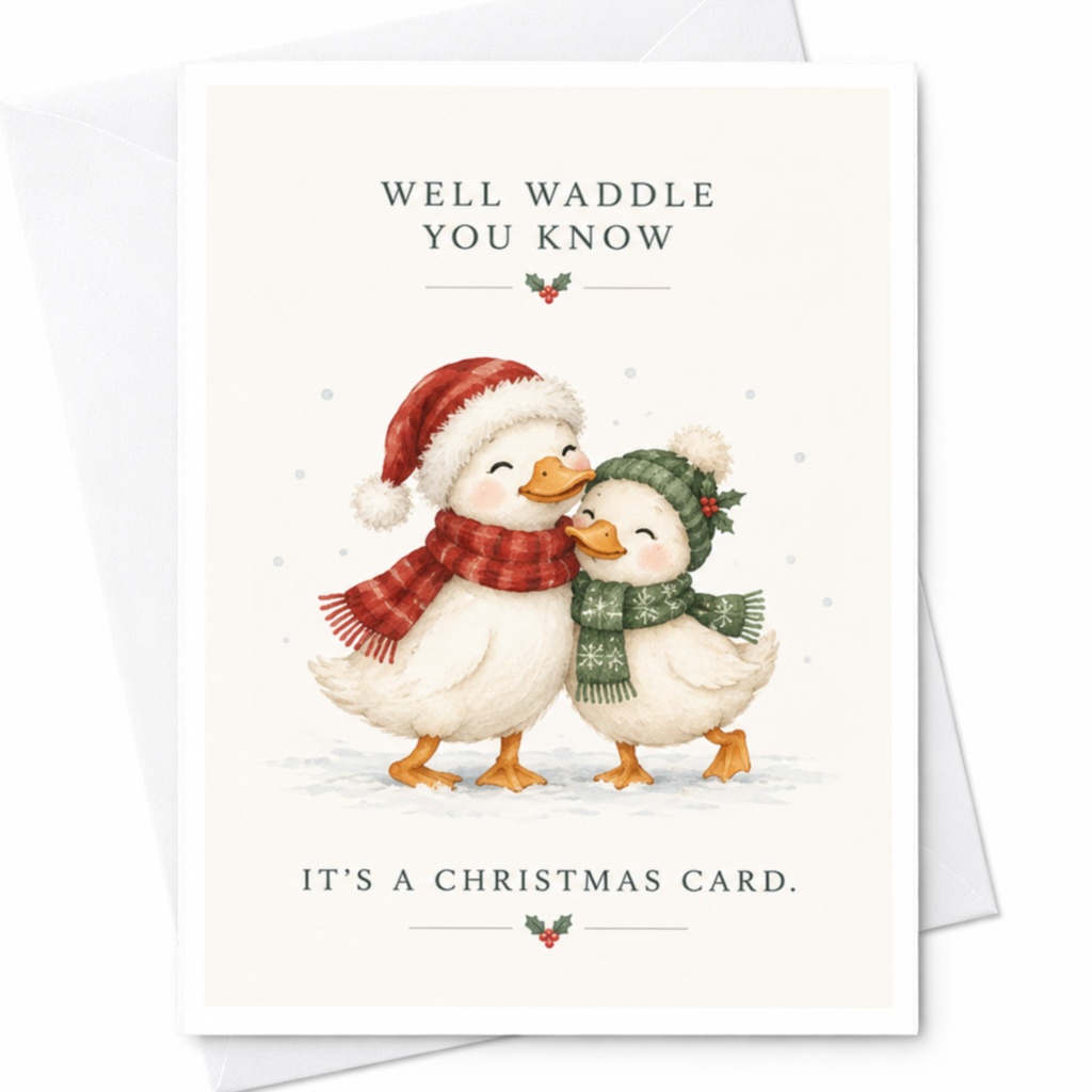 Well Waddle You Know It's A Christmas Card Cute Ducks Christmas Card Holiday Greeting Card For Animal Lover Funny Winter Card C7381