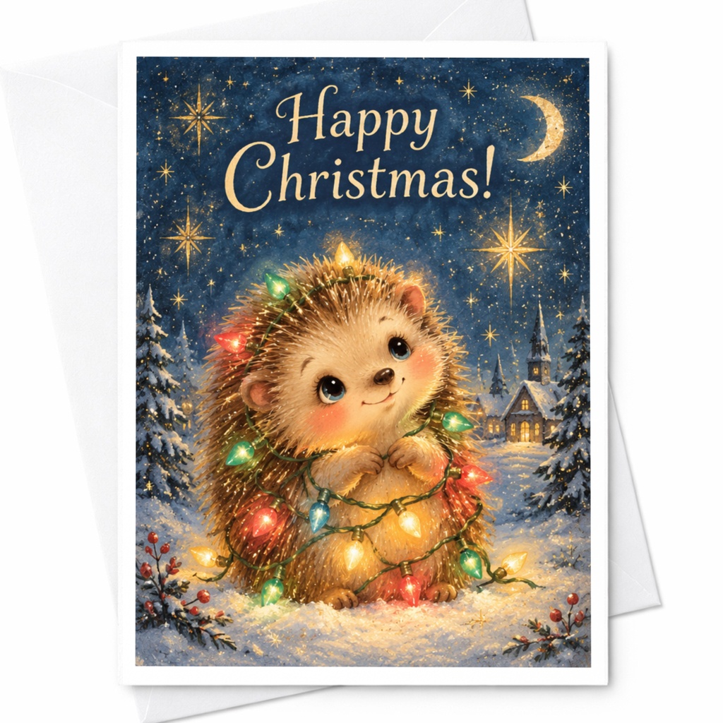 Happy Christmas! Cute Hedgehog Christmas Card Festive Holiday Greeting Card Adorable Animal Card For Kids Family Friends C7384