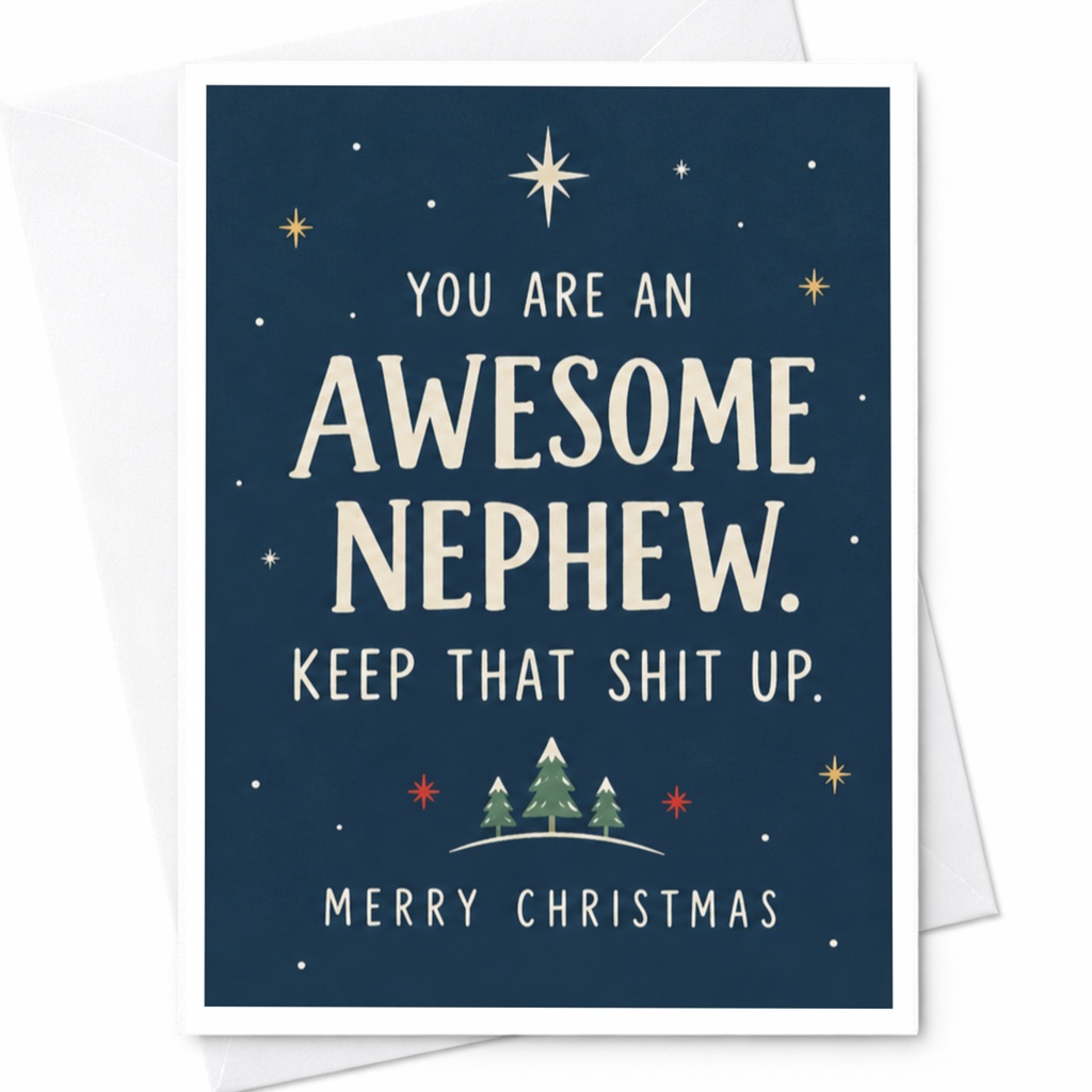 You Are An Awesome Nephew Keep That Shit Up. Merry Christmas Funny Christmas Card For Nephew Holiday Greeting Card Festive C7416