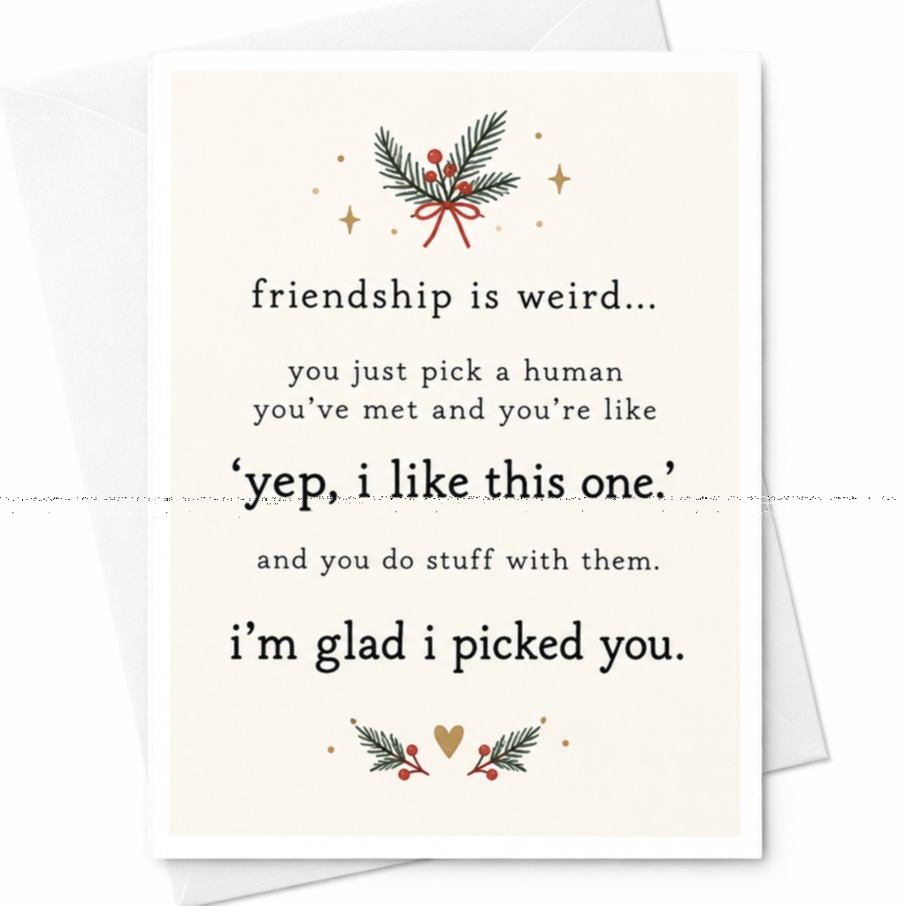 Friendship Is Weird... Funny Friendship Card I'm Glad I Picked You Cute Holiday Card For Best Friend With Festive C7417