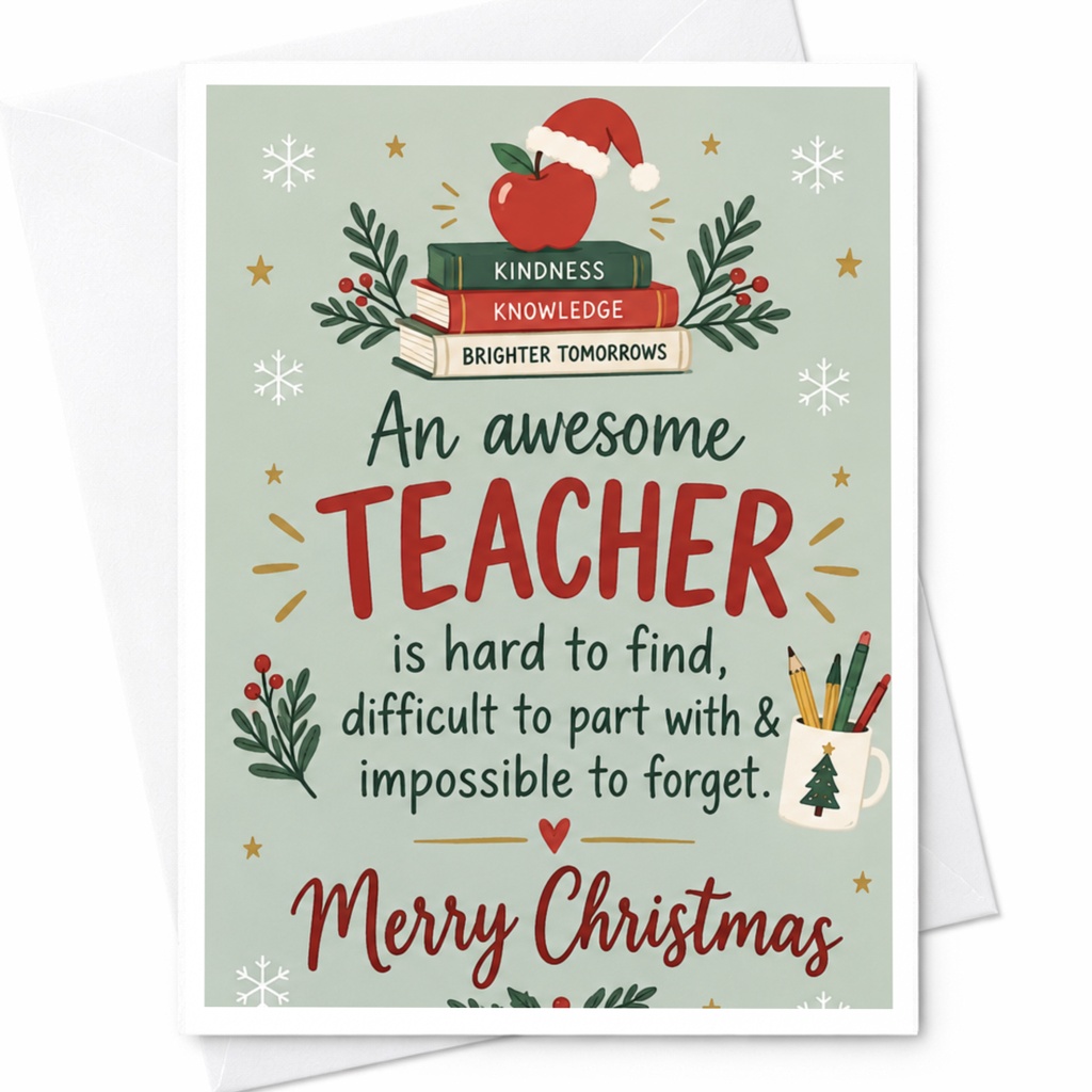 An Awesome Teacher Is Hard To Find Merry Christmas Card Teacher Appreciation Holiday Greeting Card For Educator C7433