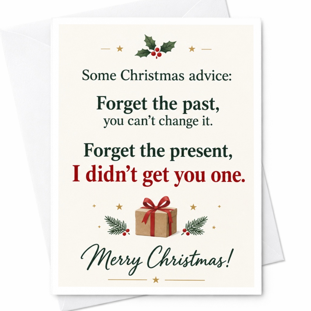 Some Christmas Advice Funny Christmas Card Forget The Present I Didn't Get You One Merry Christmas Card For Friend C7434
