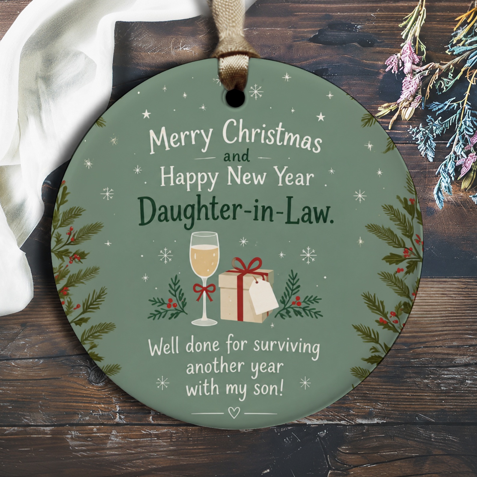 Merry Christmas And Happy New Year Daughter-In-Law Ornament Funny Holiday Gift Festive Decoration For Her Christmas Tree O3061