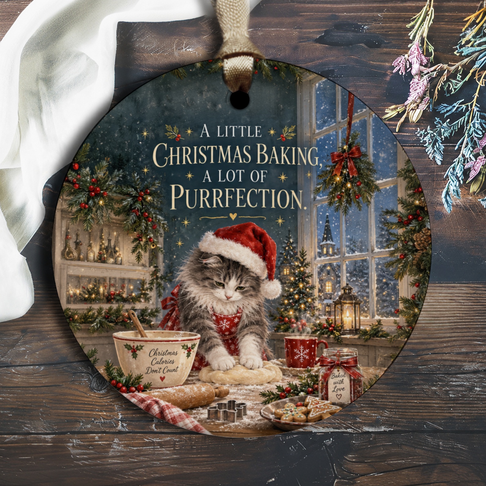 A Little Christmas Baking, A Lot Of Purrfection Cat Ornament Cute Holiday Decor Christmas Gift For Cat Lovers Festive Home Decorat O3067