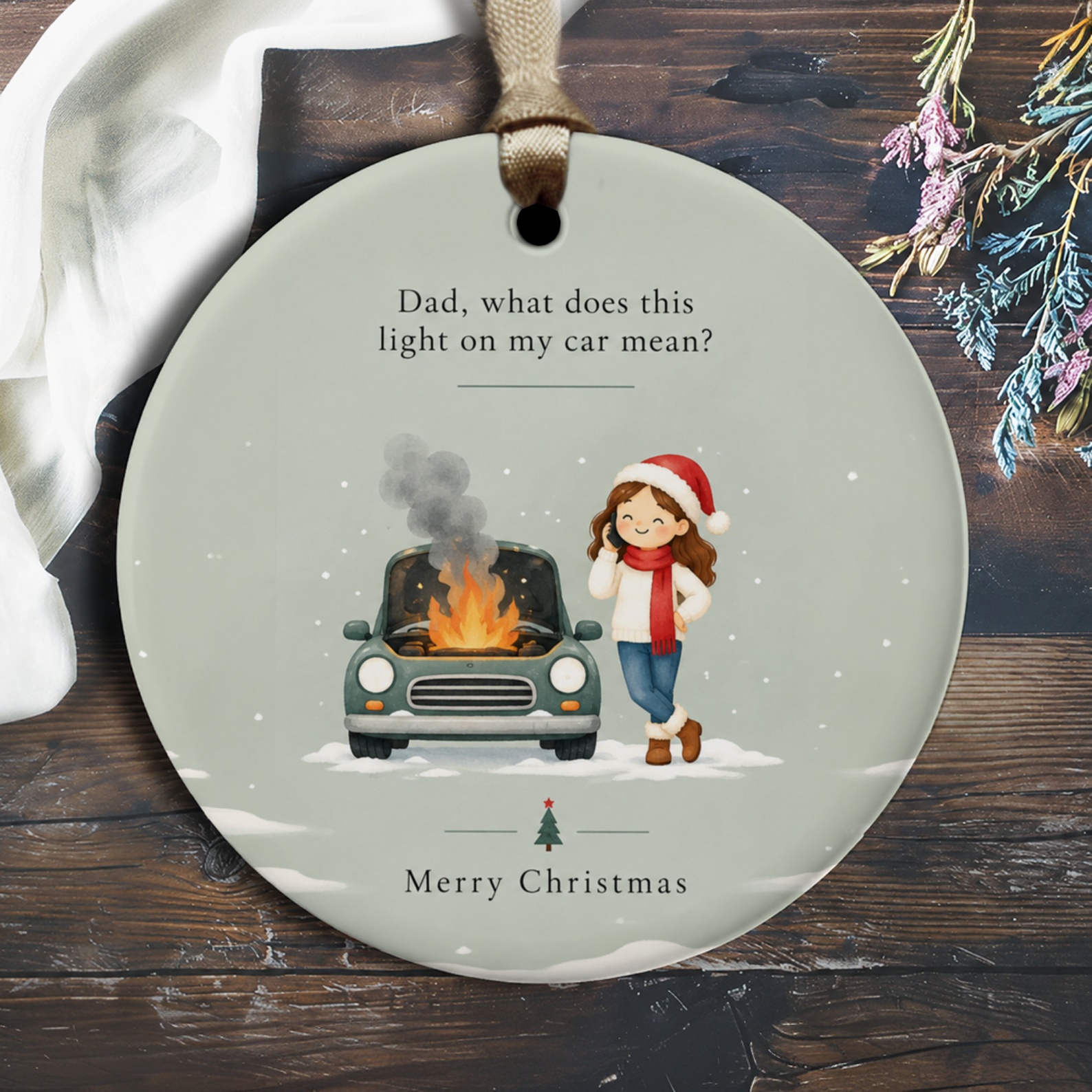 Dad, What Does This Light On My Car Mean? Merry Christmas Ornament Funny Holiday Decor Cute Car Gift For Dad O3069