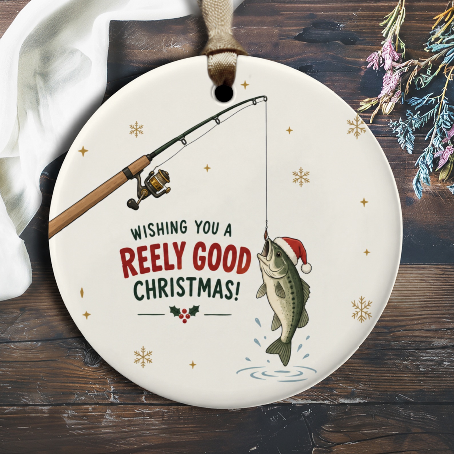 Wishing You A Reely Good Christmas Ornament Fishing Theme Holiday Decor Funny Gift For Fisherman Xmas Tree Decoration O3089