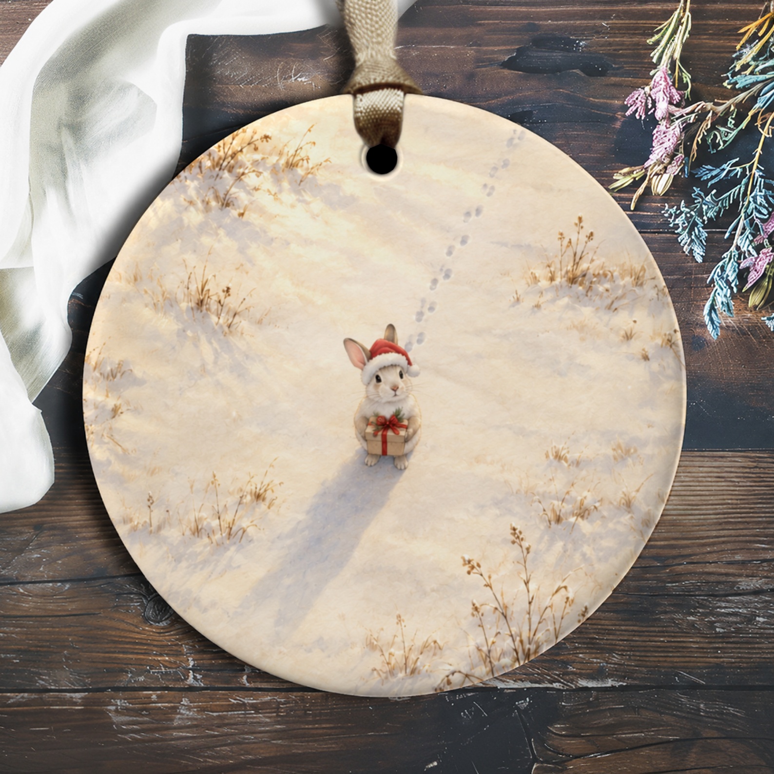 Christmas Bunny Ornament Cute Winter Animal Decor Holiday Gift Snowy Scene Festive Decoration For Animal Lovers O3101