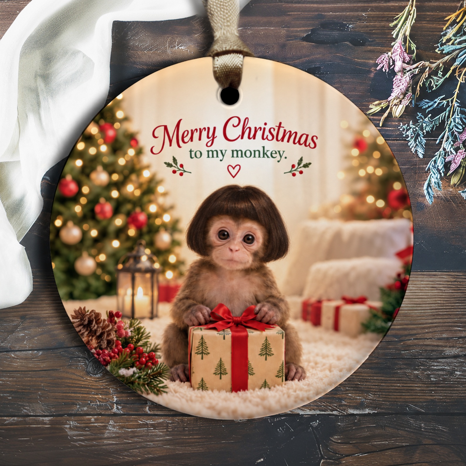 Merry Christmas To My Monkey Ornament Cute Holiday Decor Monkey Lover Gift Christmas Tree Decoration Festive Animal Ornament O3106