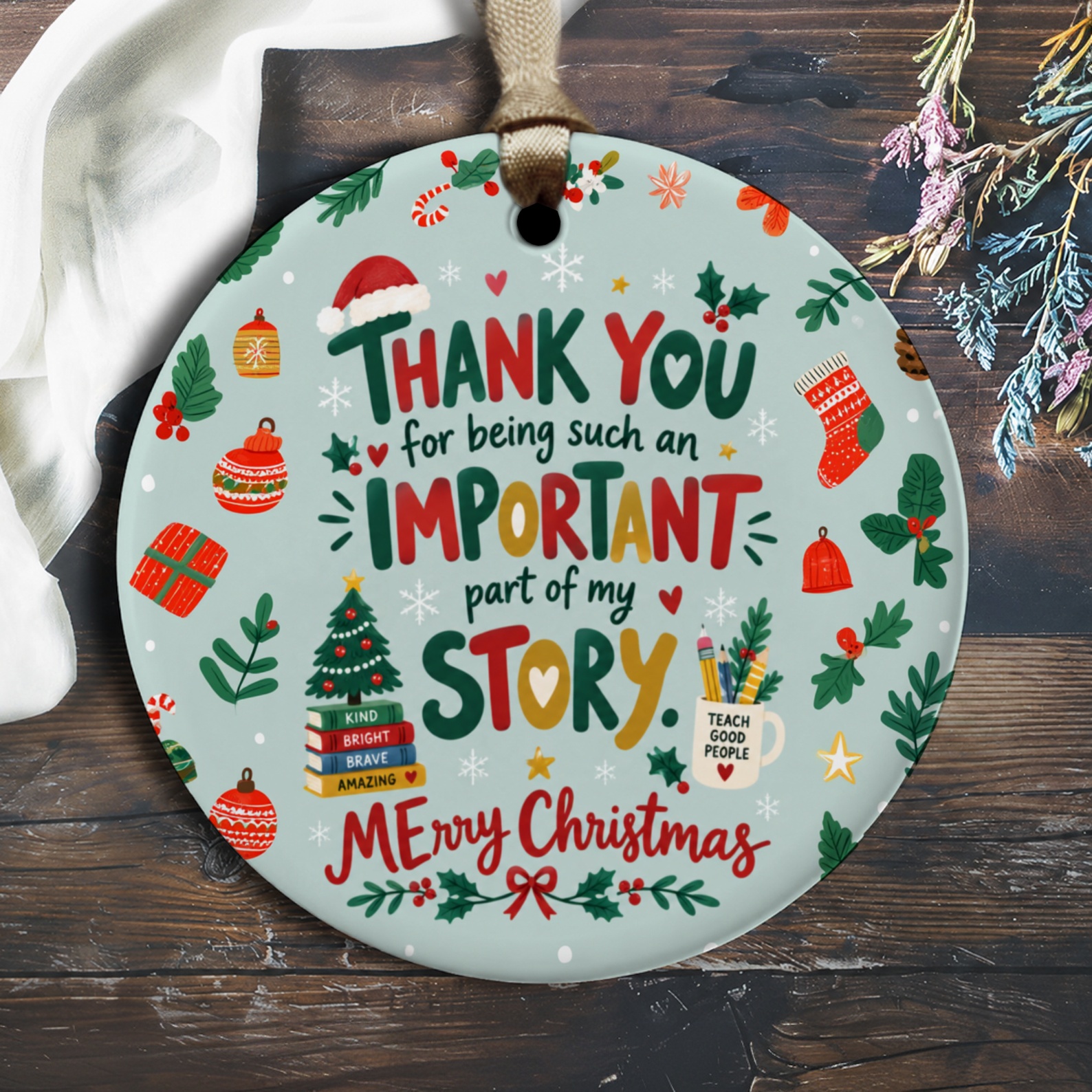 Thank You For Being Such An Important Part Of My Story Merry Christmas Ornament Festive Holiday Decor Gift O3109