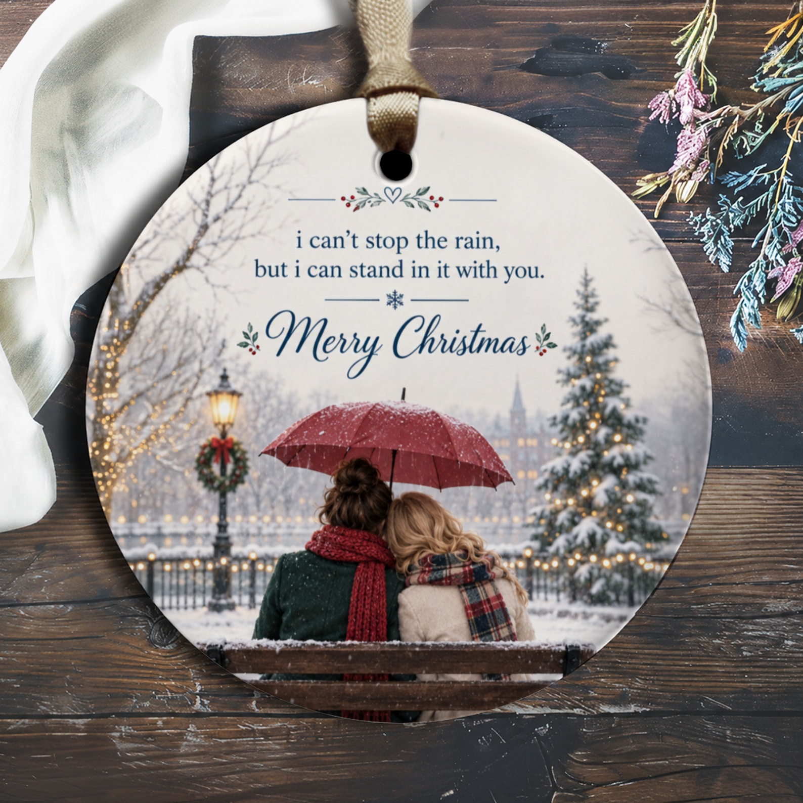 I Can't Stop The Rain, But I Can Stand In It With You. Merry Christmas Ornament Romantic Holiday Decor Couple Gift O3141