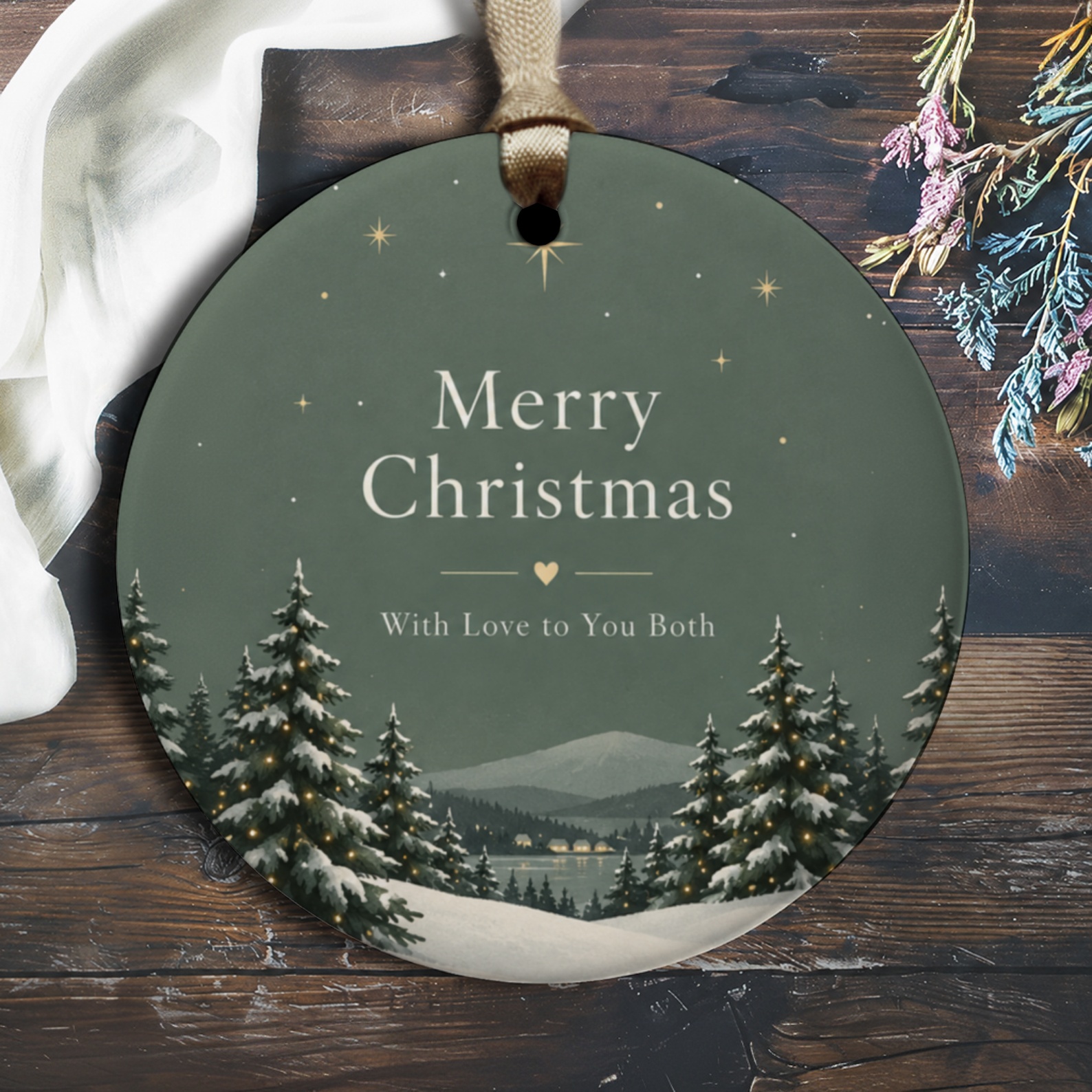 Merry Christmas With Love To You Both Ornament Snowy Landscape Holiday Decor Winter Scene Christmas Ornament Gift O3148