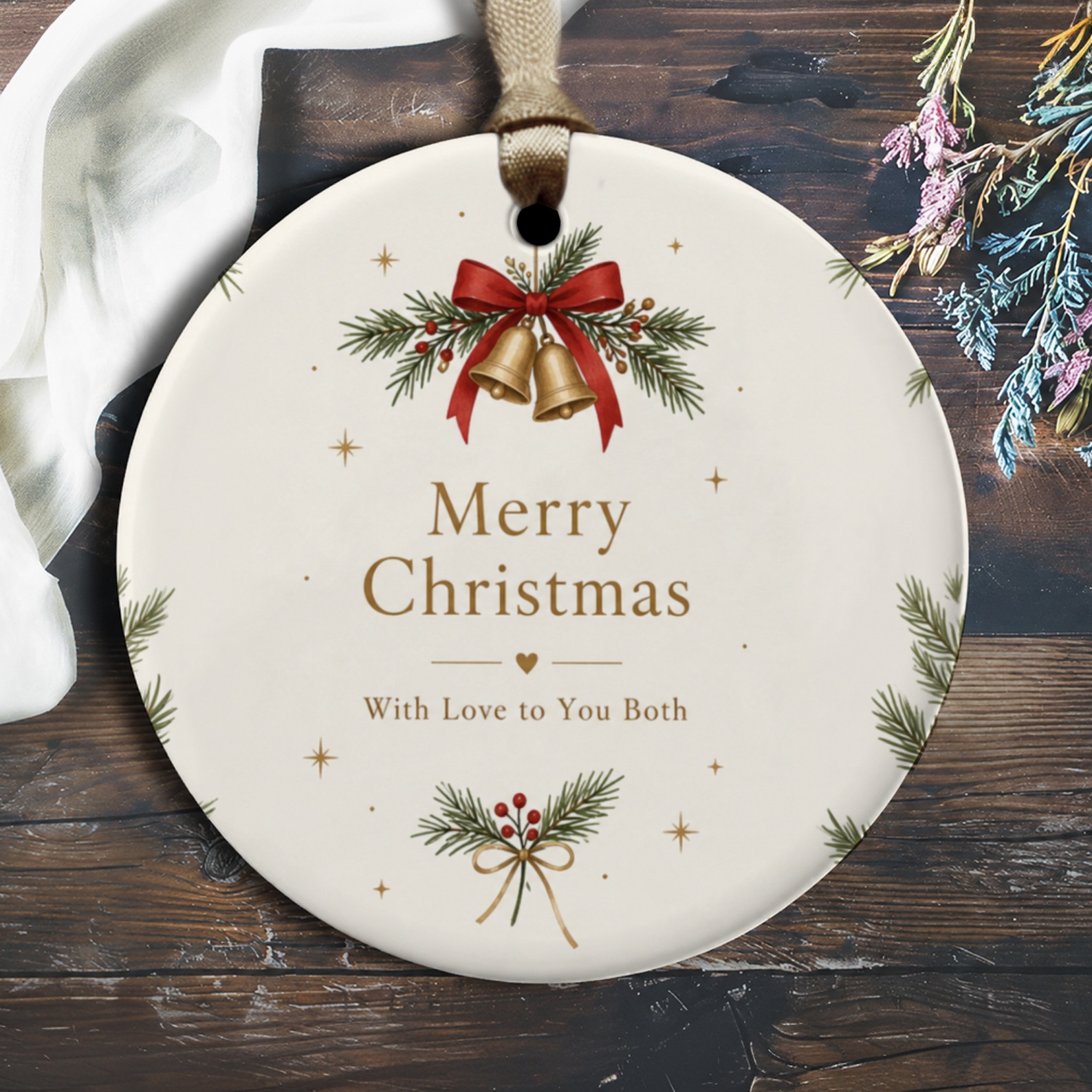 Merry Christmas With Love To You Both Ornament Holiday Decor Christmas Bells Greenery Festive Ornament For Couple O3149