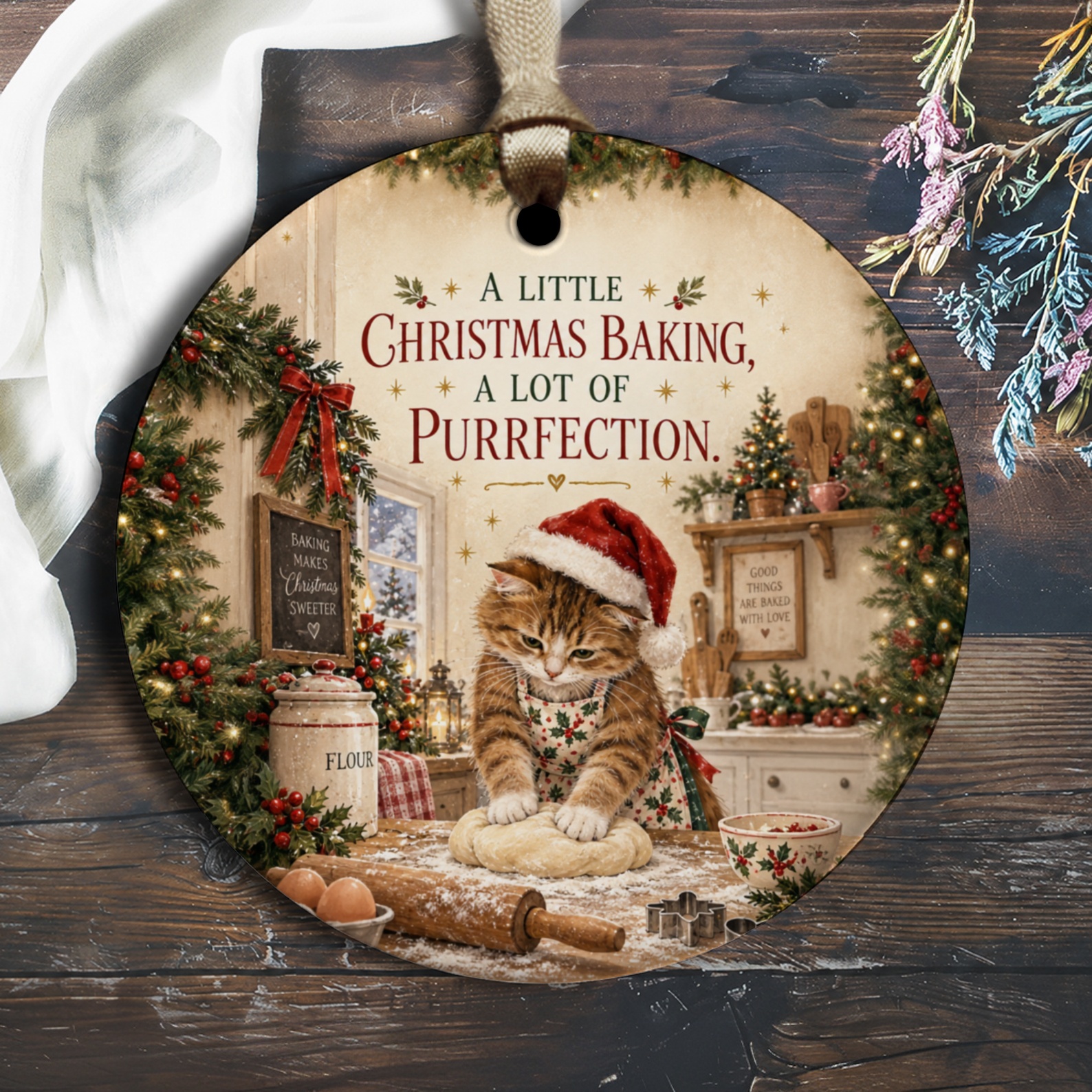 A Little Christmas Baking, A Lot Of Purrfection Cat Ornament Cute Holiday Decor Christmas Tree Decoration Gift O3068